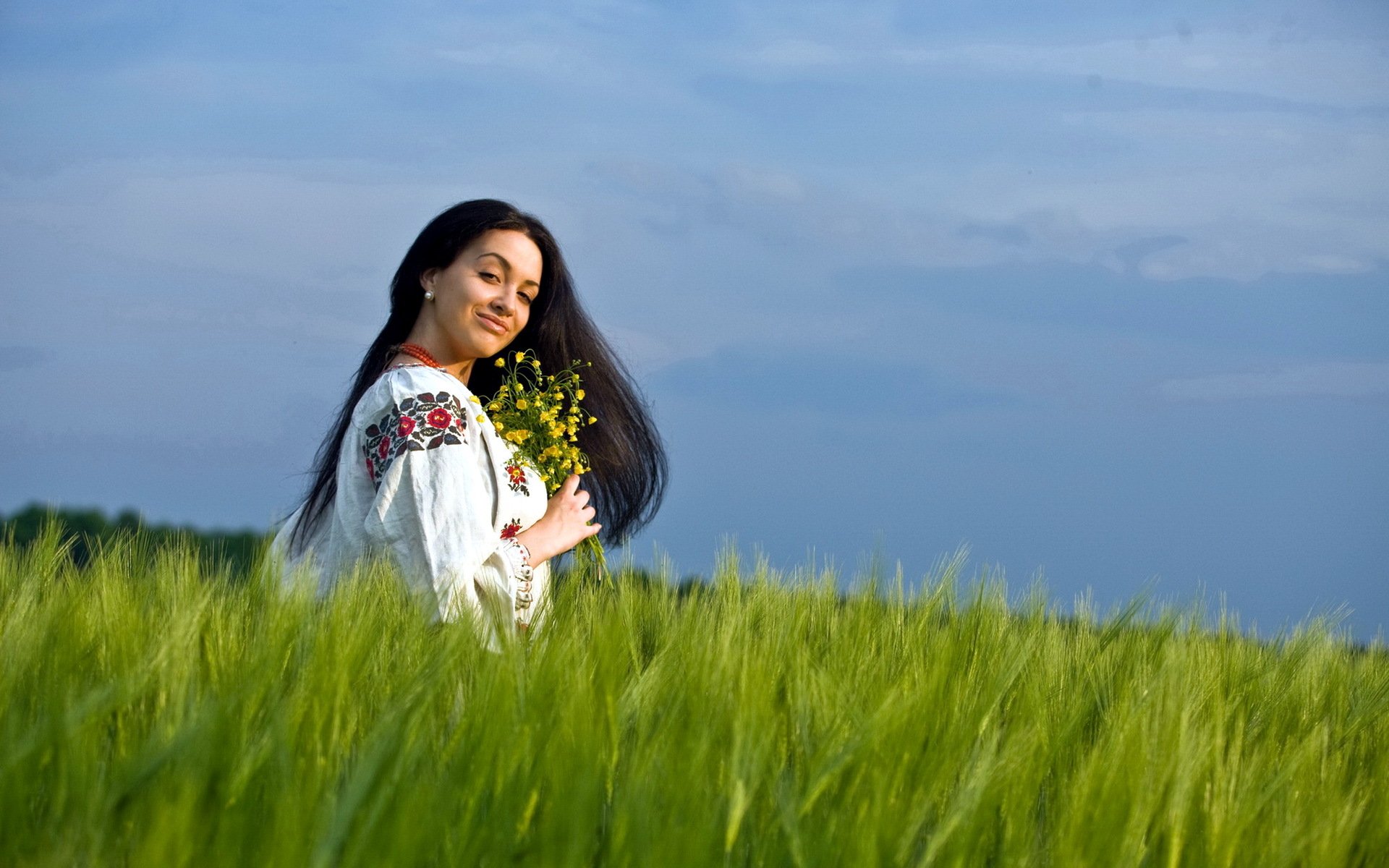 girl the field summer flower mood beauty