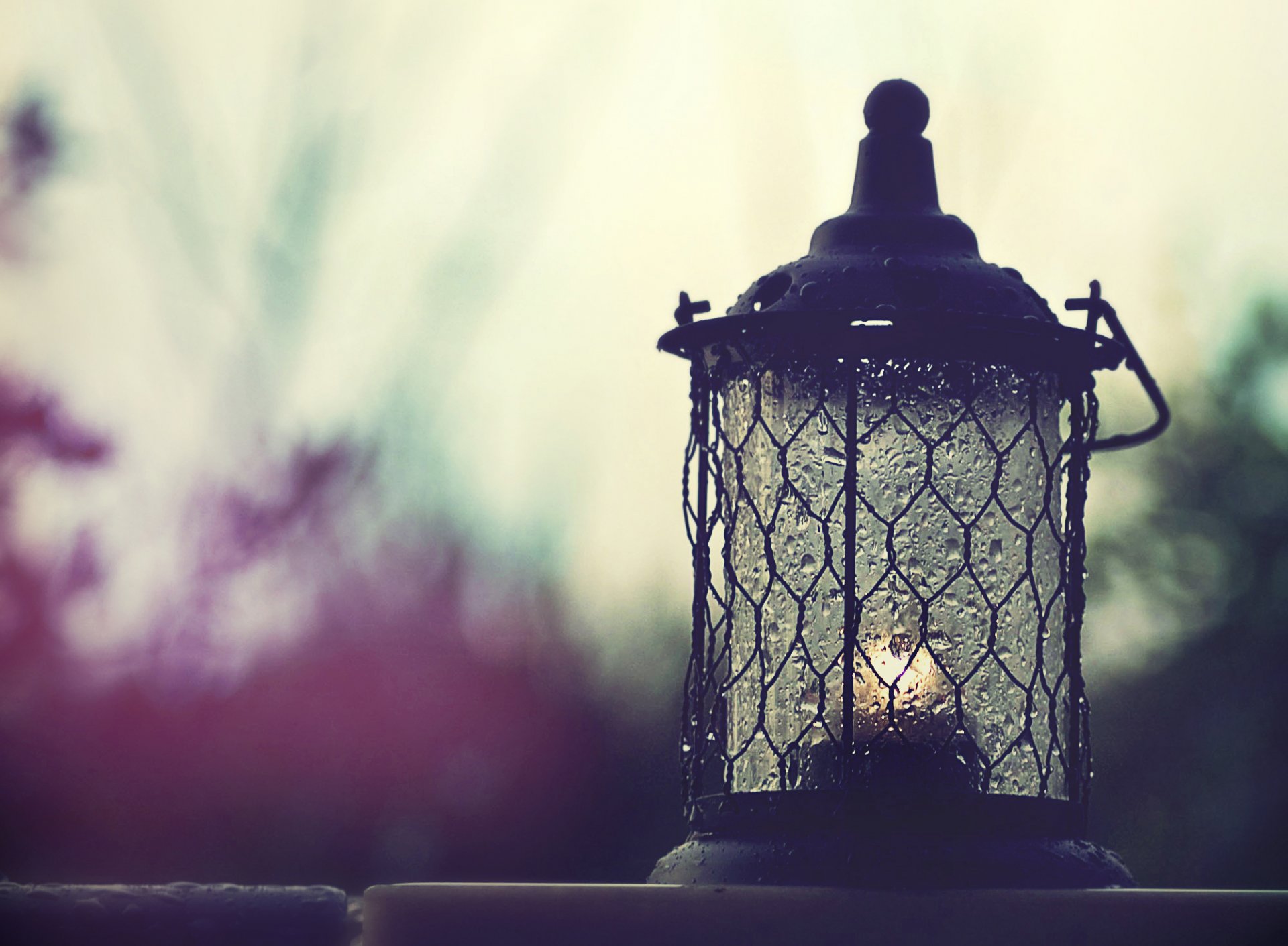 rain lantern candle light drops silhouettes sky cloudy mood