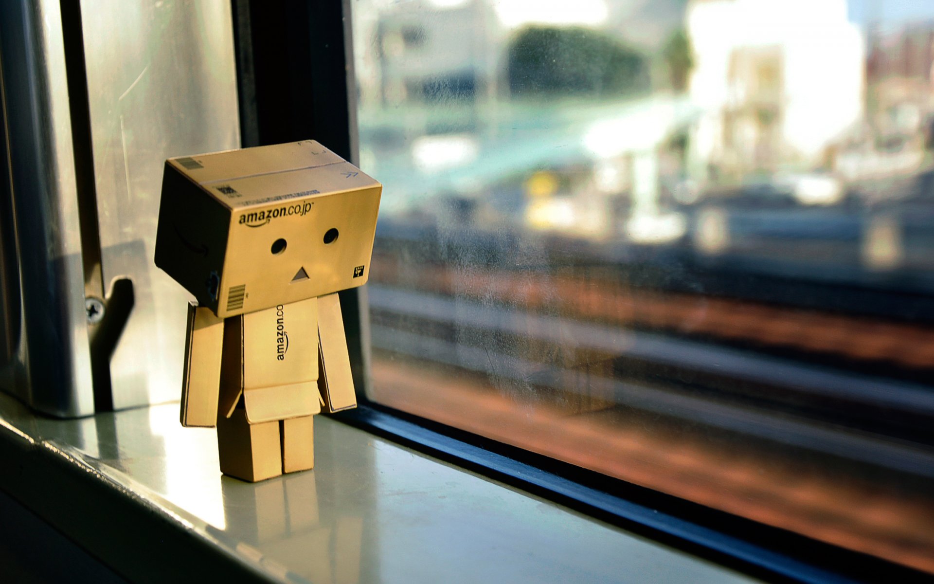 danbo amazon caja ventana juguete cartón reflexión luz bokeh embalaje 2560x1600