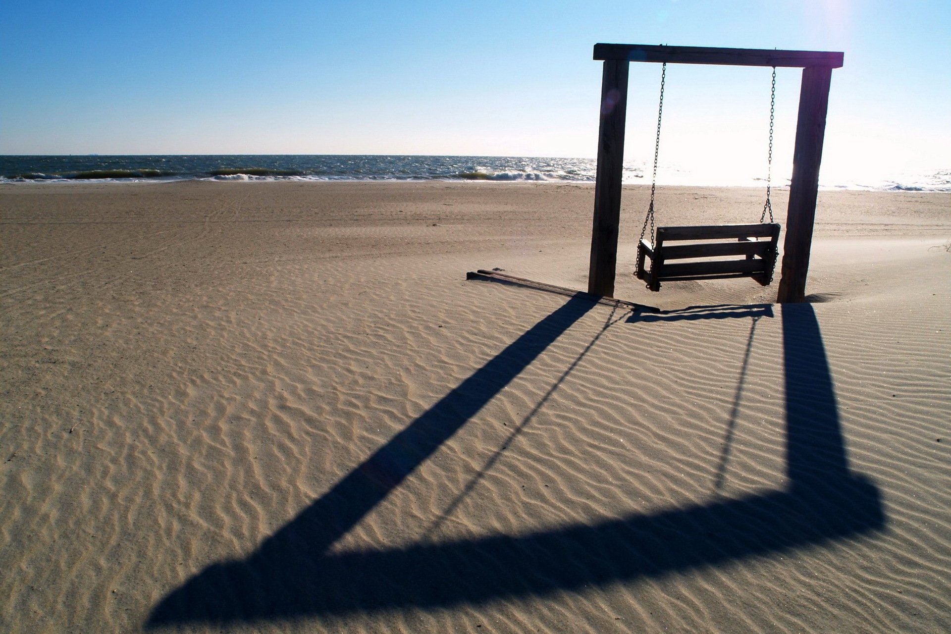 huśtawka morze plaża krajobraz nastrój