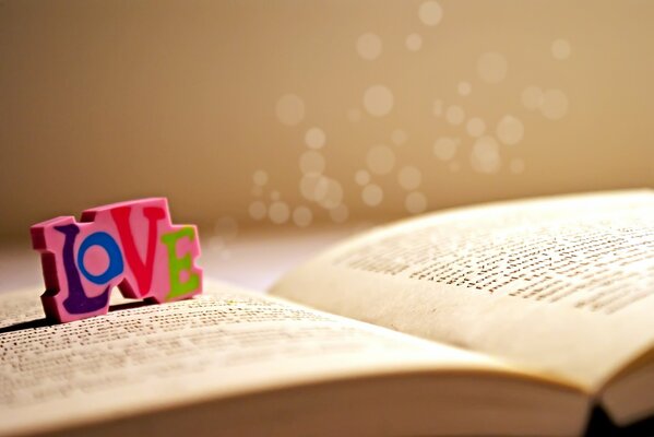 Буквы любовь стоящие на развороте книги