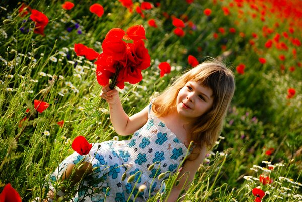 Маленькая девочка в маковом поле