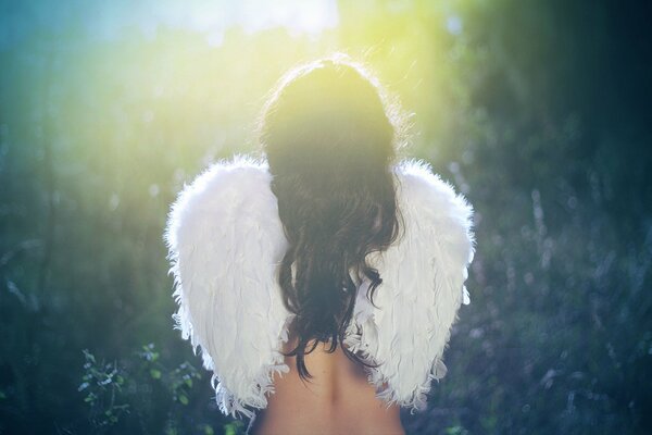 Angel wings behind the girl s back