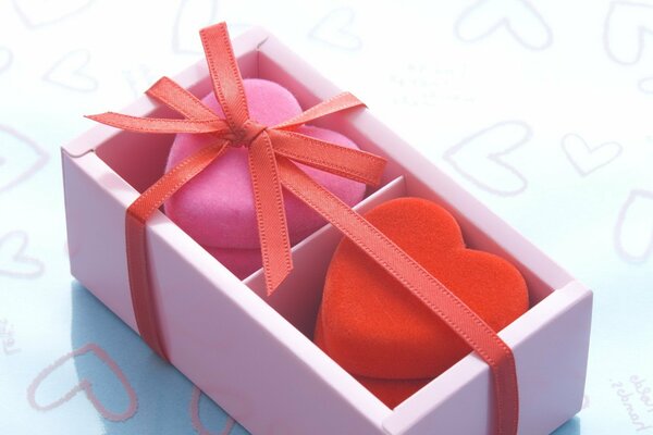 Macro shooting of a gift with hearts