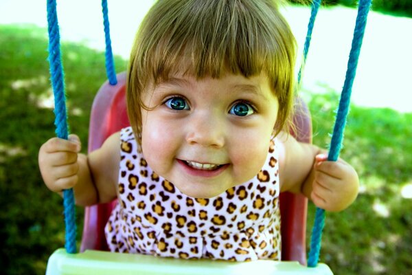 Little girl swinging on a swing