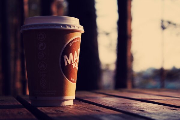 A cup of coffee in the morning outside