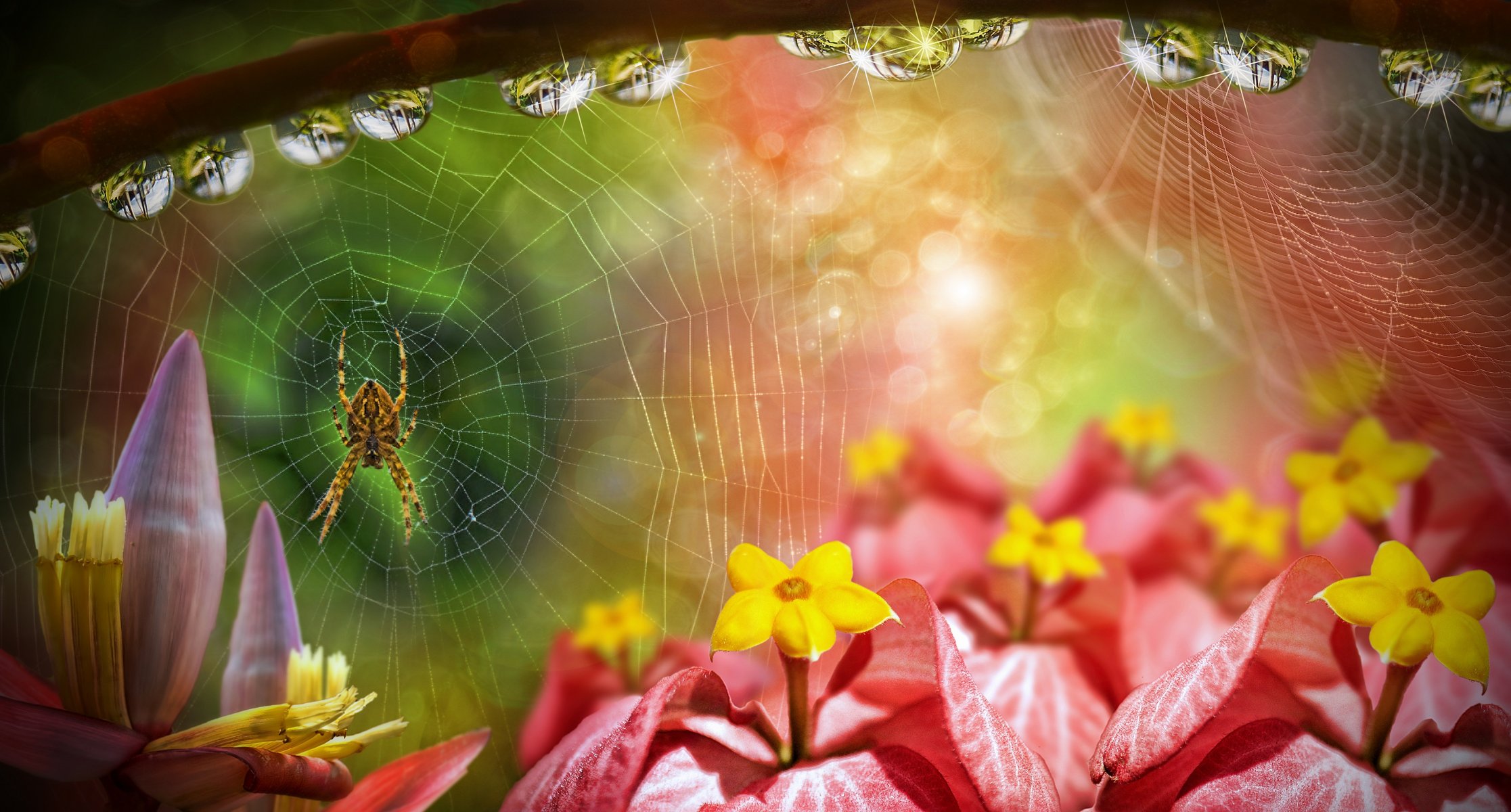 drops web spider flower