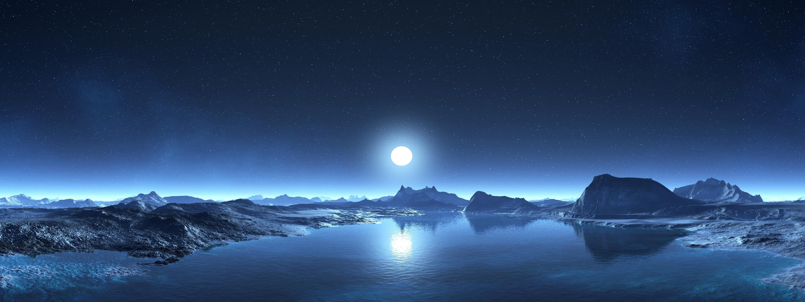 la lune les montagnes l eau le ciel les étoiles la plage de l 