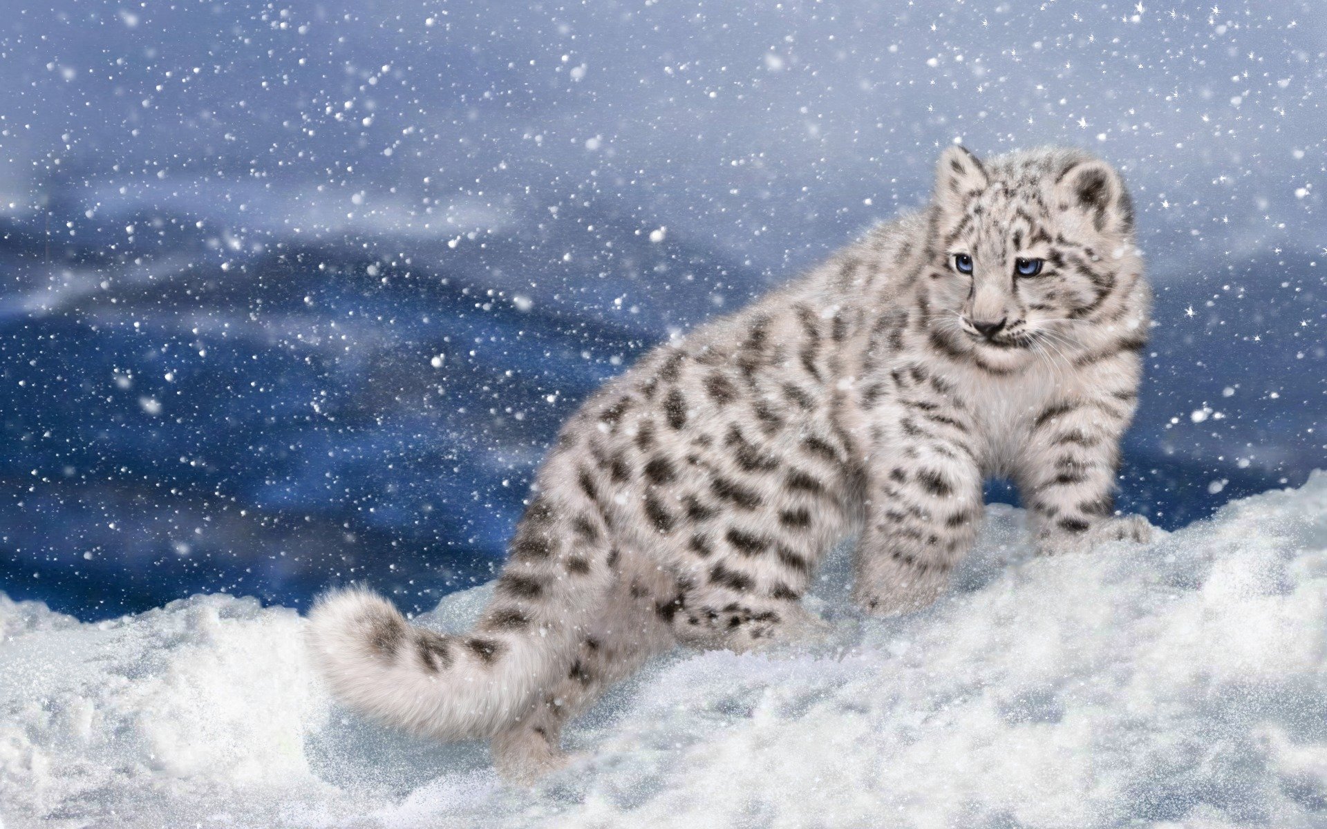 leopardo delle nevi irbis inverno neve rendering