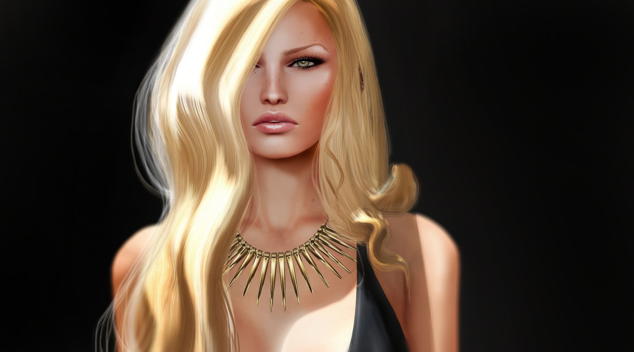 ragazza bionda viso capelli sguardo rendering