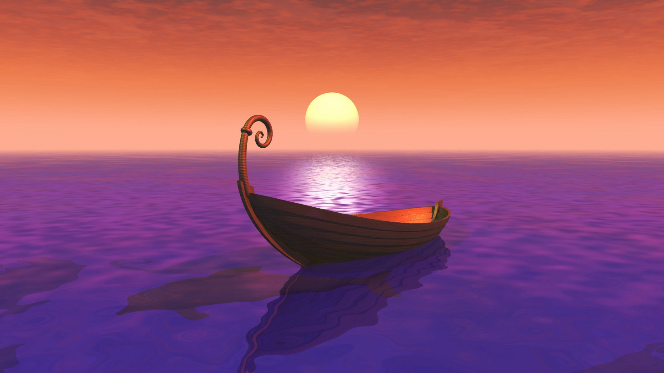 boat sea sun sunset dolphin