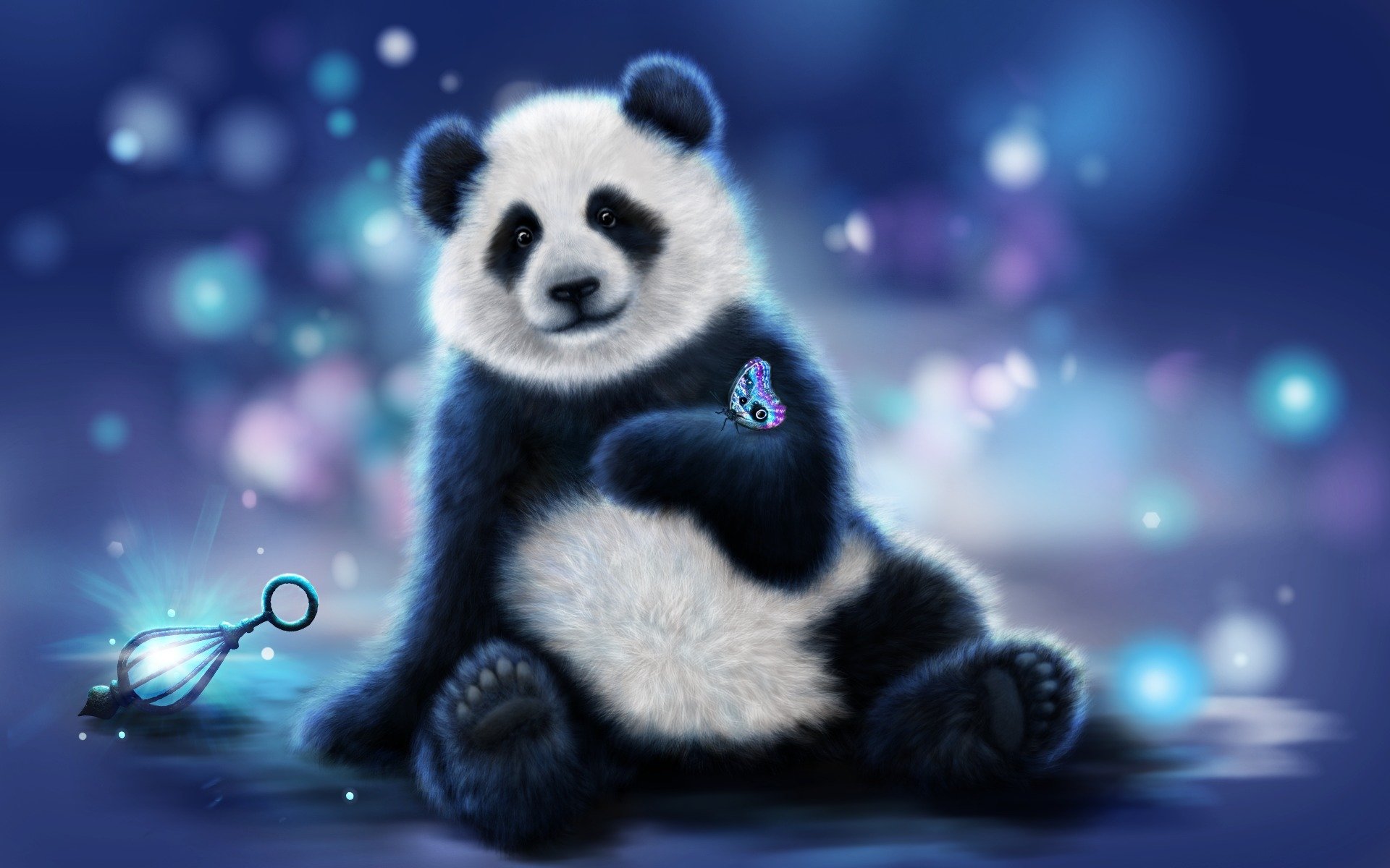 panda bär schmetterling farben hintergrund rendering