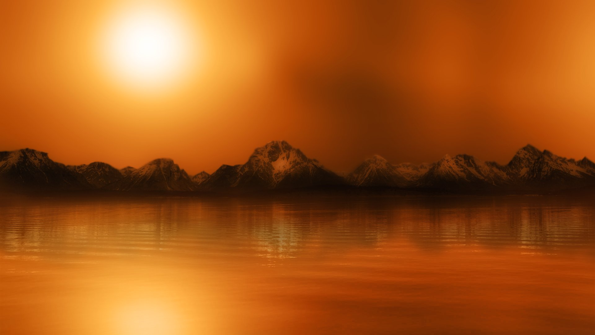 mountain water surface of sun