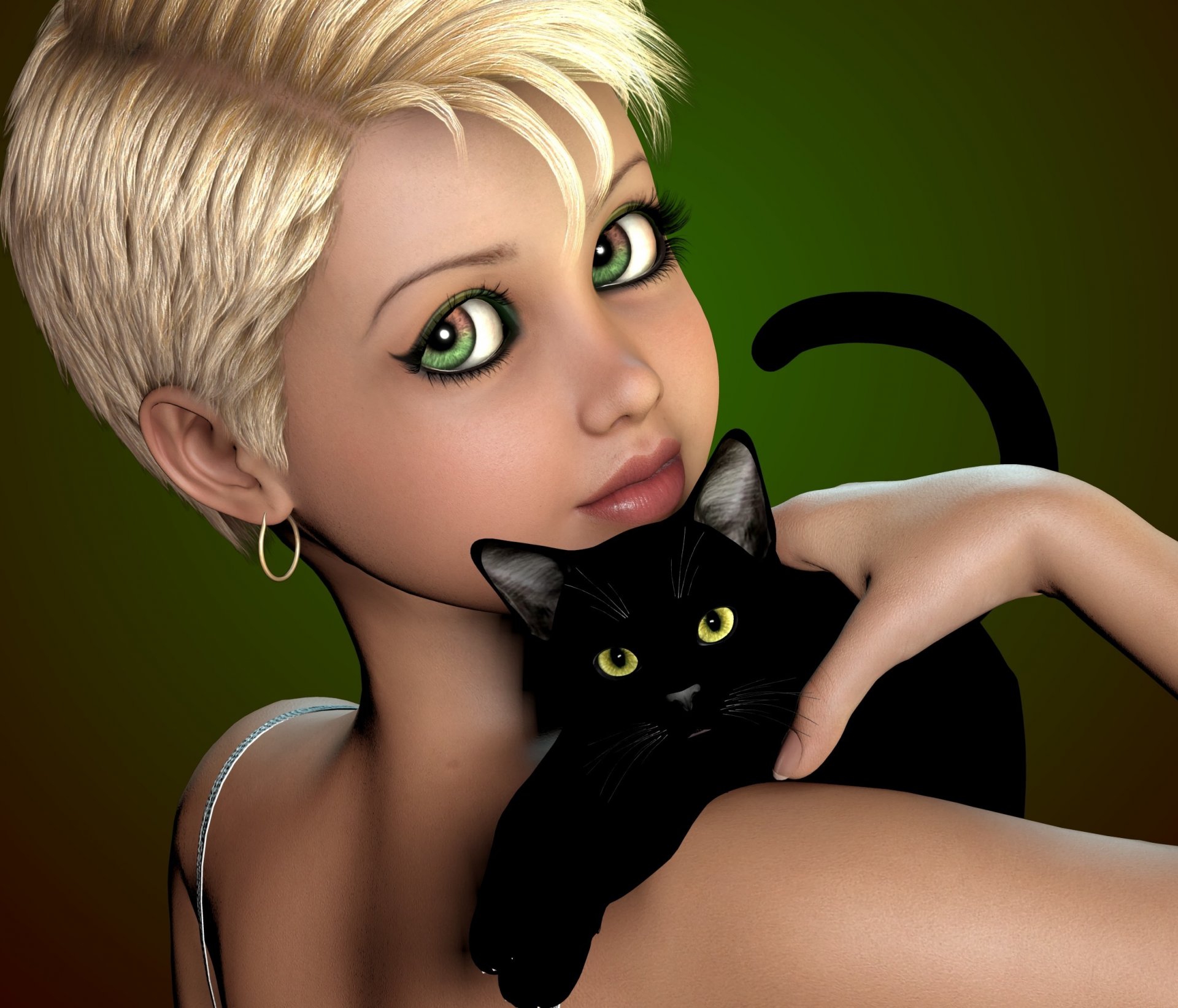 girl haircut cat black