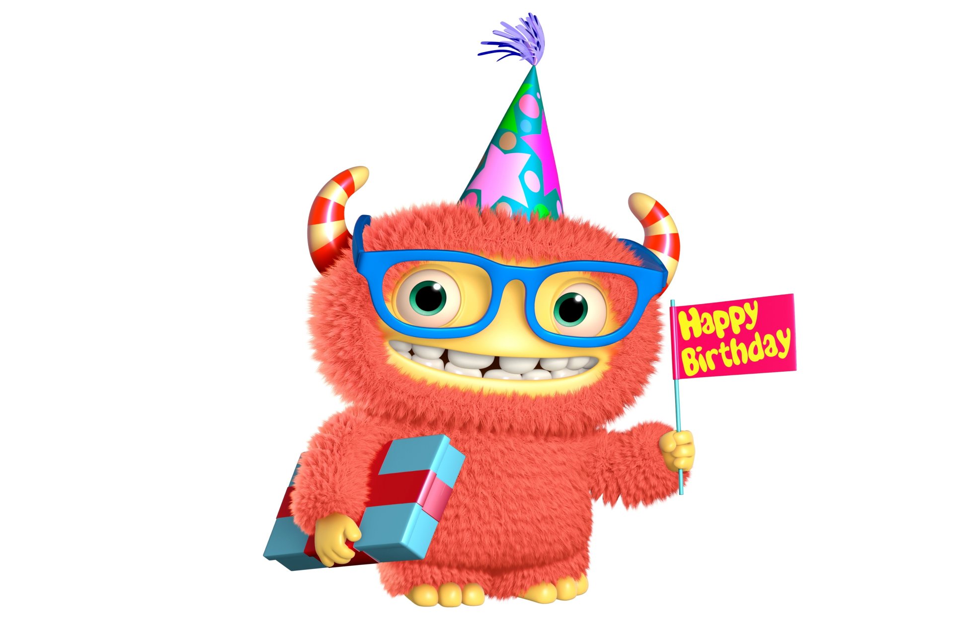 3d monster cartoon smile happy birthday monster character