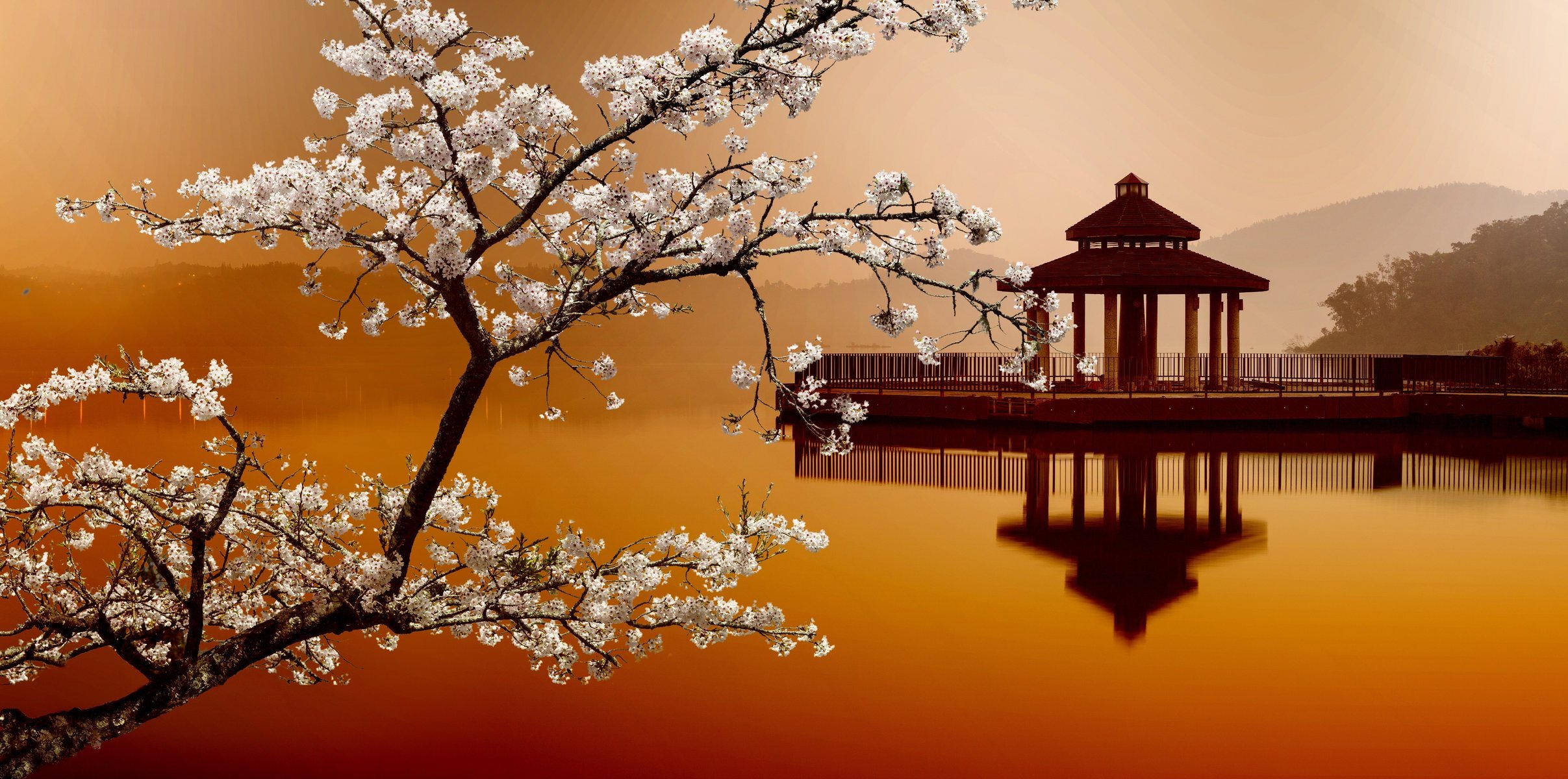 paisajes orientales sakura casas en el agua casa en el agua