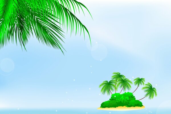 Маленький зеленый остров с пальмами