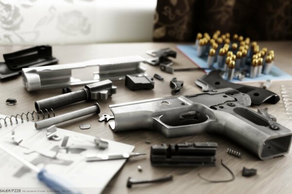Disassembled weapons into various parts