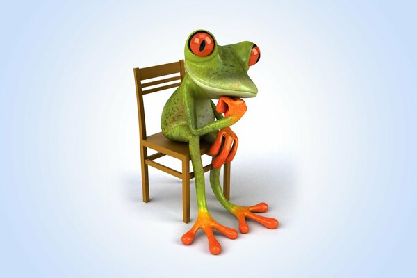 La grenouille assise sur une chaise dans le graphique 3d