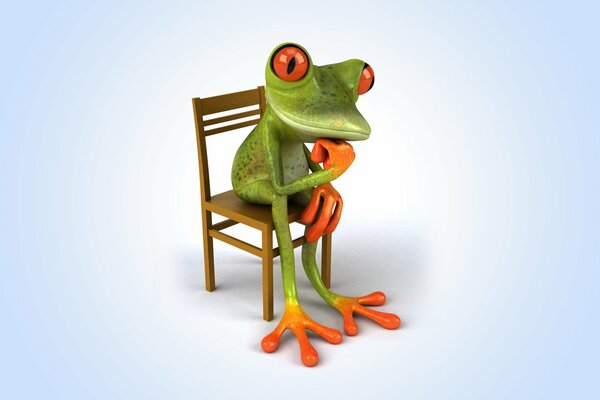 Żaba siedząca na krześle w grafice 3D
