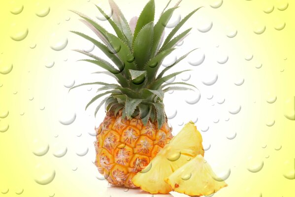 Pineapple with bubbles and drops background