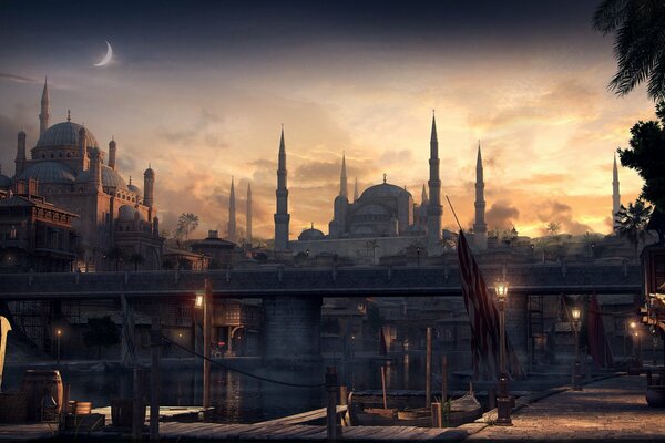 La mosquée de Constantinople au coucher du soleil