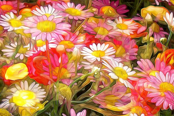 De jardin un bouquet de marguerites et de roses