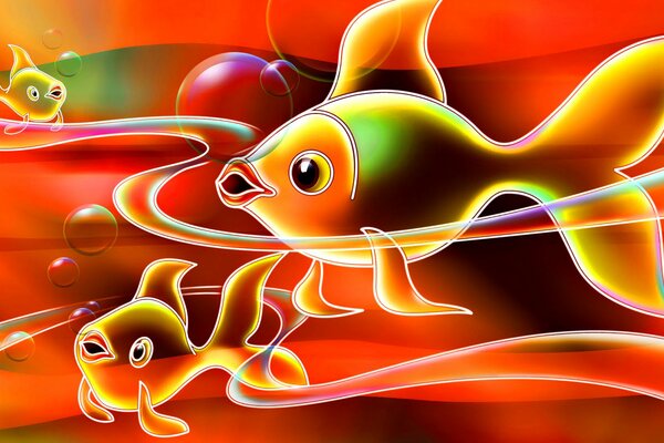 Abstraction of an aquarium with fish and lines