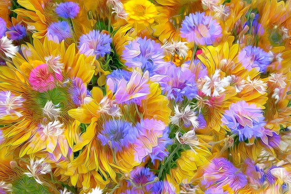 Beautiful flowers in the meadow. Bright flowers