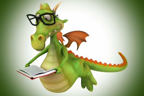 Crocodile reads a book with glasses