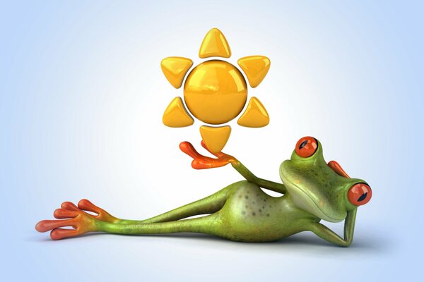 Immagine con una rana che prende il sole al sole