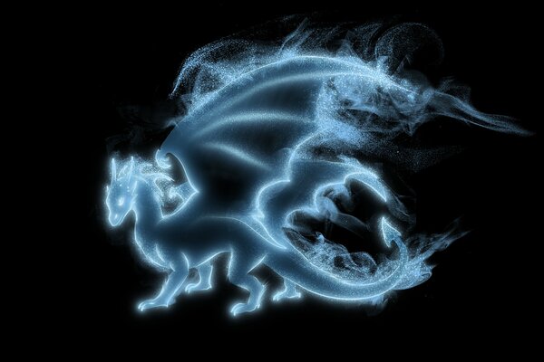 Glowing dragon on a black background