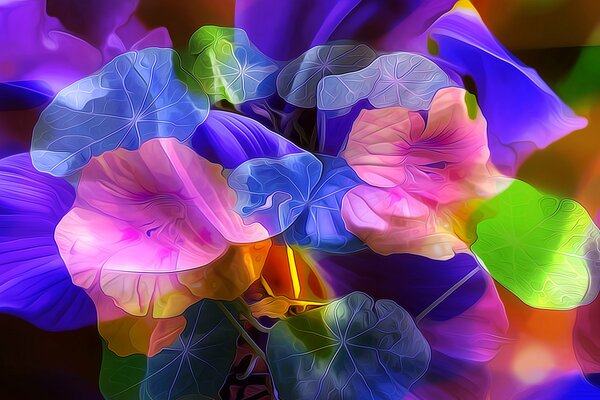 The abstraction is bright. Flowers and petals