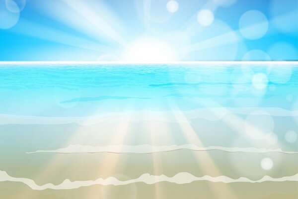 Sonnenstrahlen fallen mit Wellen auf das Meer