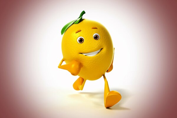 A walk of a smiling lemon in 3d format