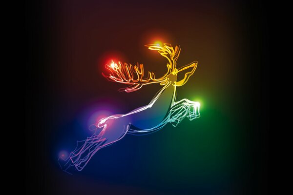 Colored neon deer on a black background