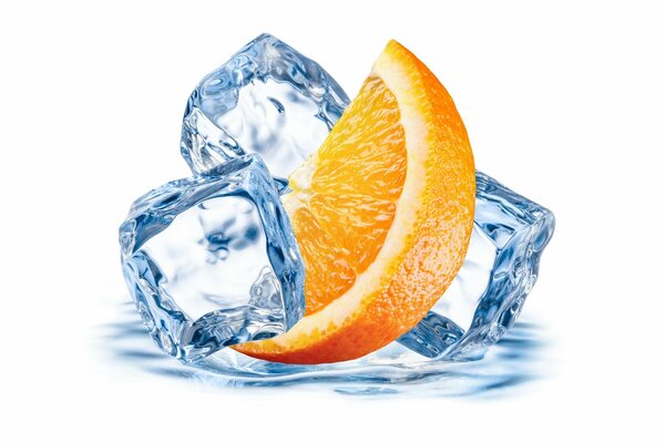Rodaja de naranja y cubitos de hielo