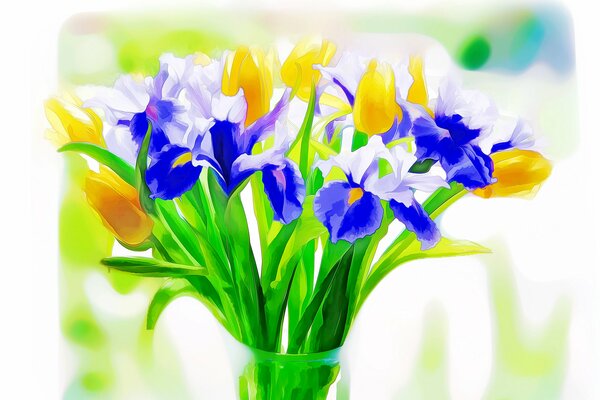 Bouquet of flowers with tulips and irises