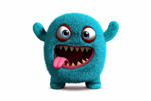 Fluffy 3d monster with funny face