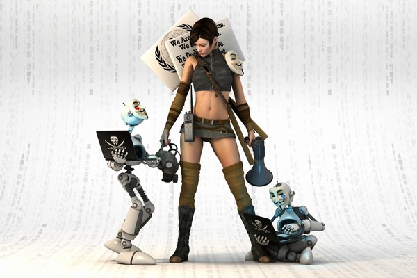 Sexy girl and robots