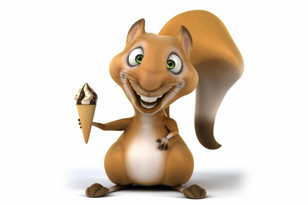 Creepy smiling squirrel with ice cream in his paw