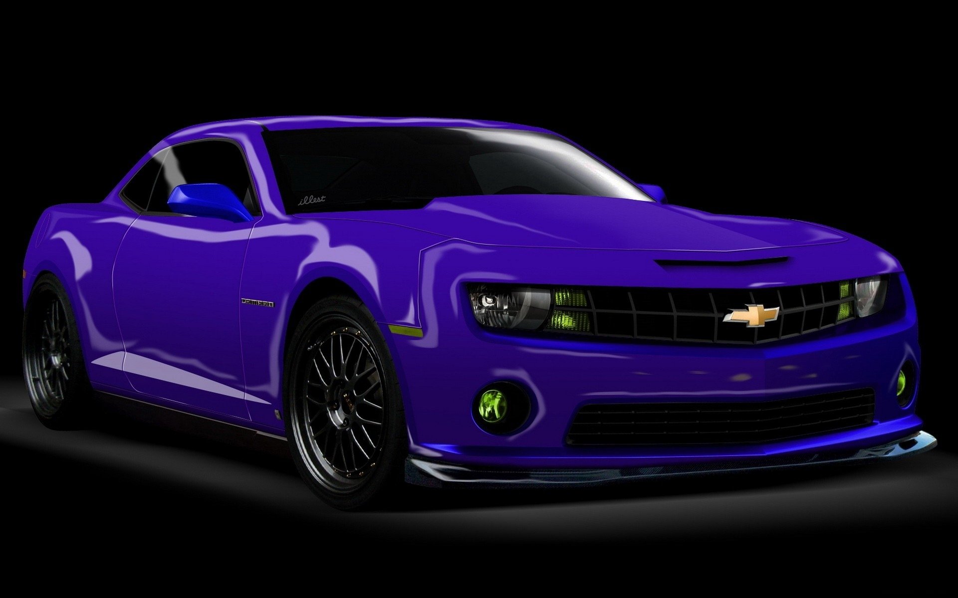 рендеринг фиолетовый авто картинка 3d chevrolet camaro на черном фоне