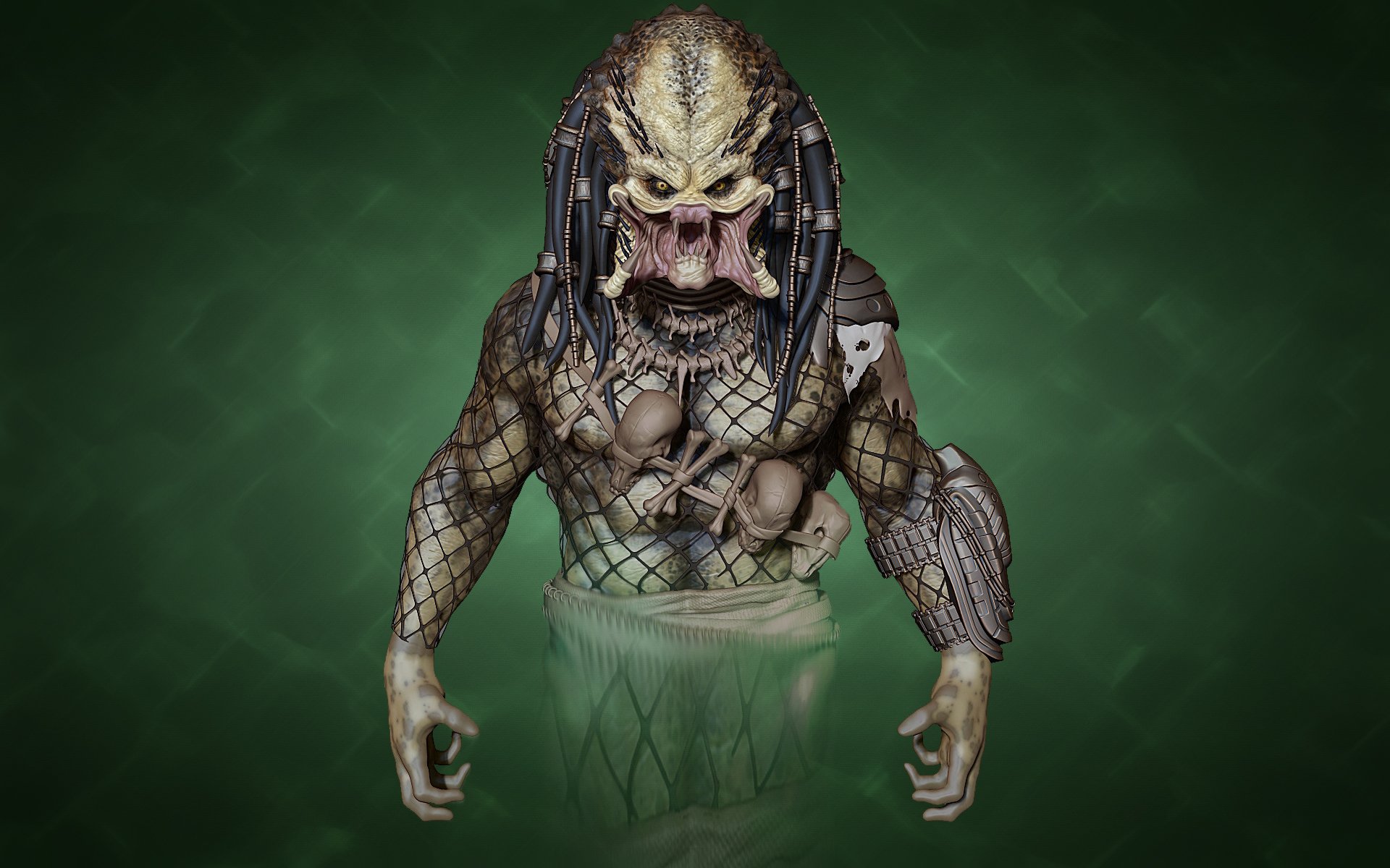 predator green background monster alien rendering