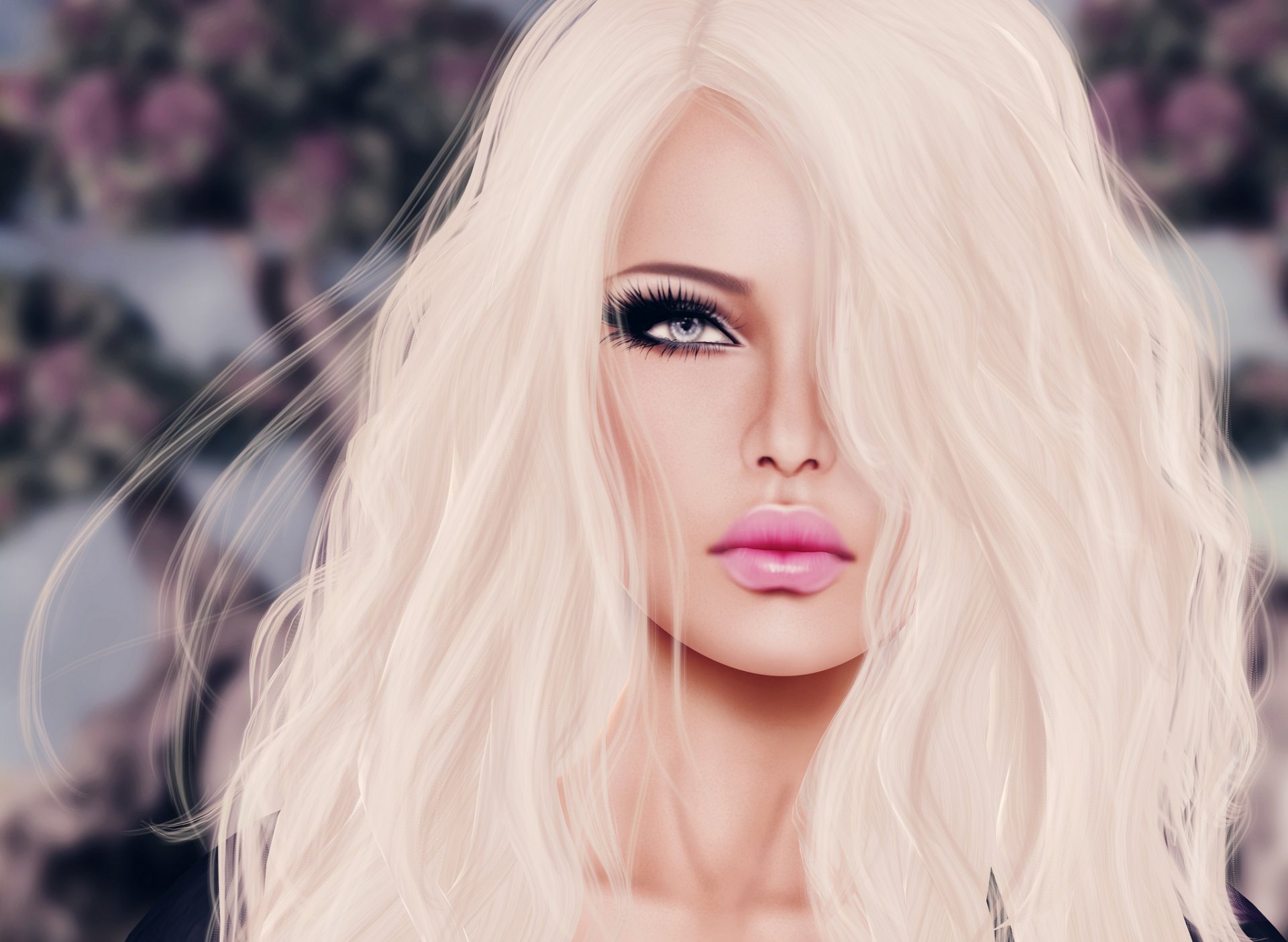 girl face hair lips view rendering background