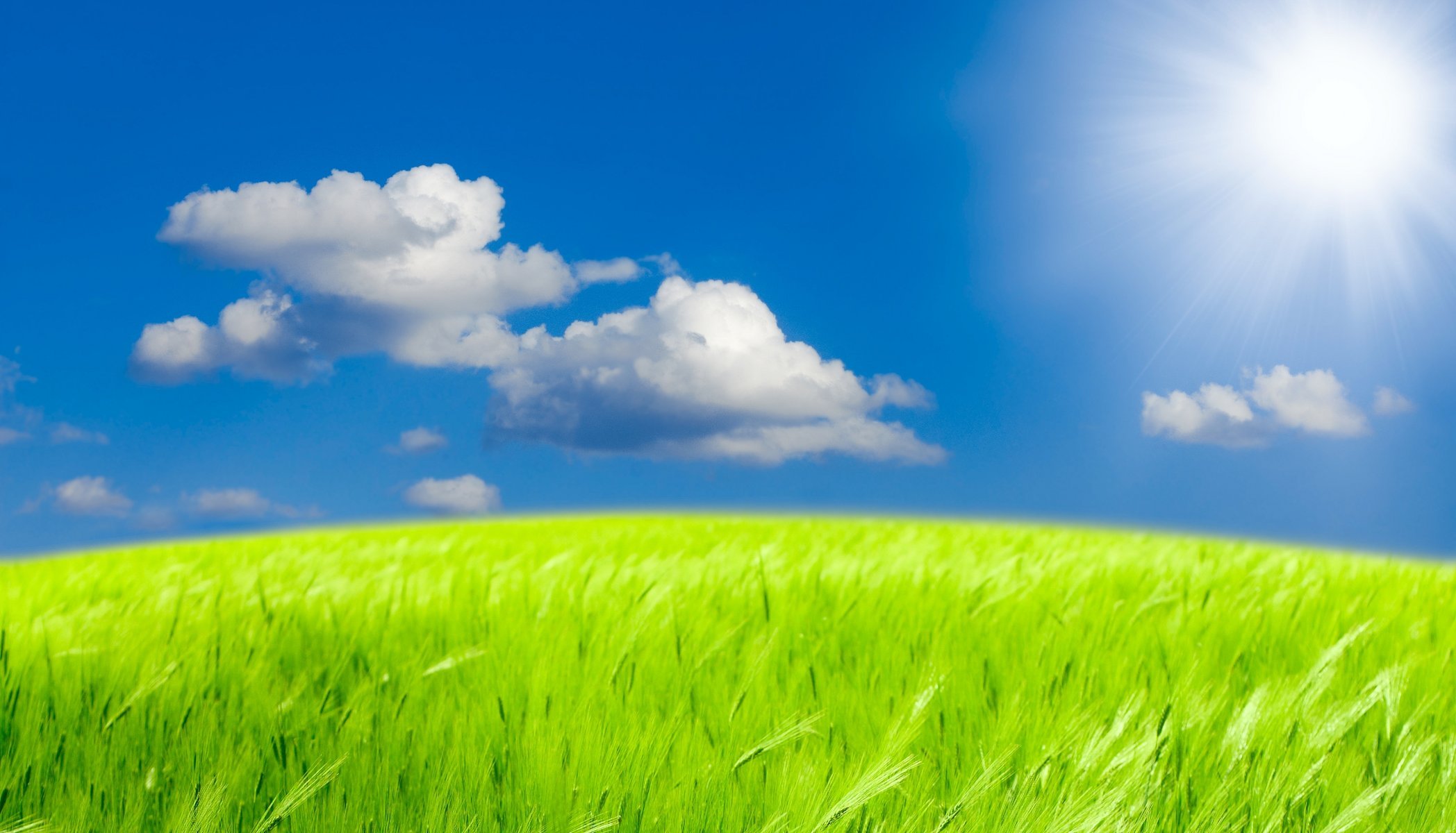 nature landscape sky green field grass clouds sun