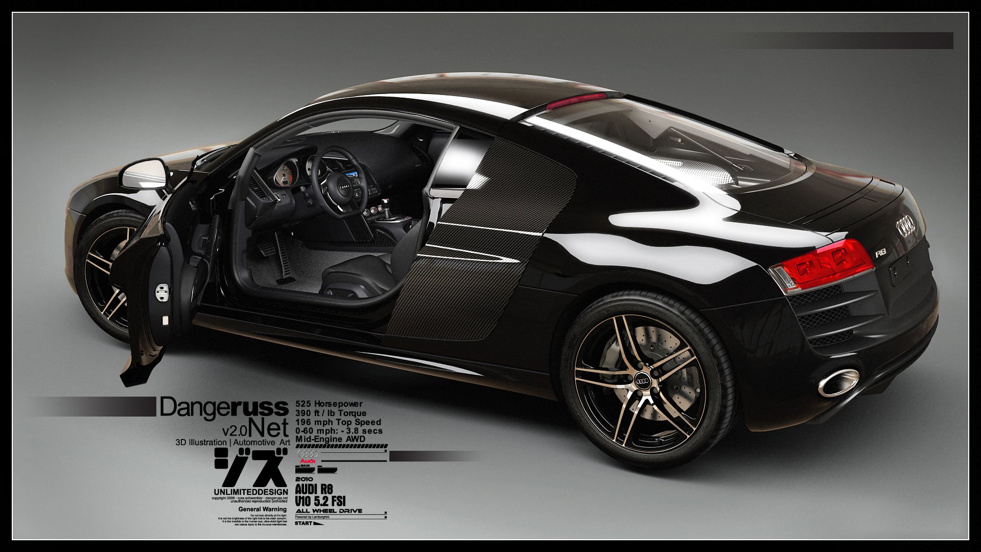 audi r8 v10 auto nera auto 3d