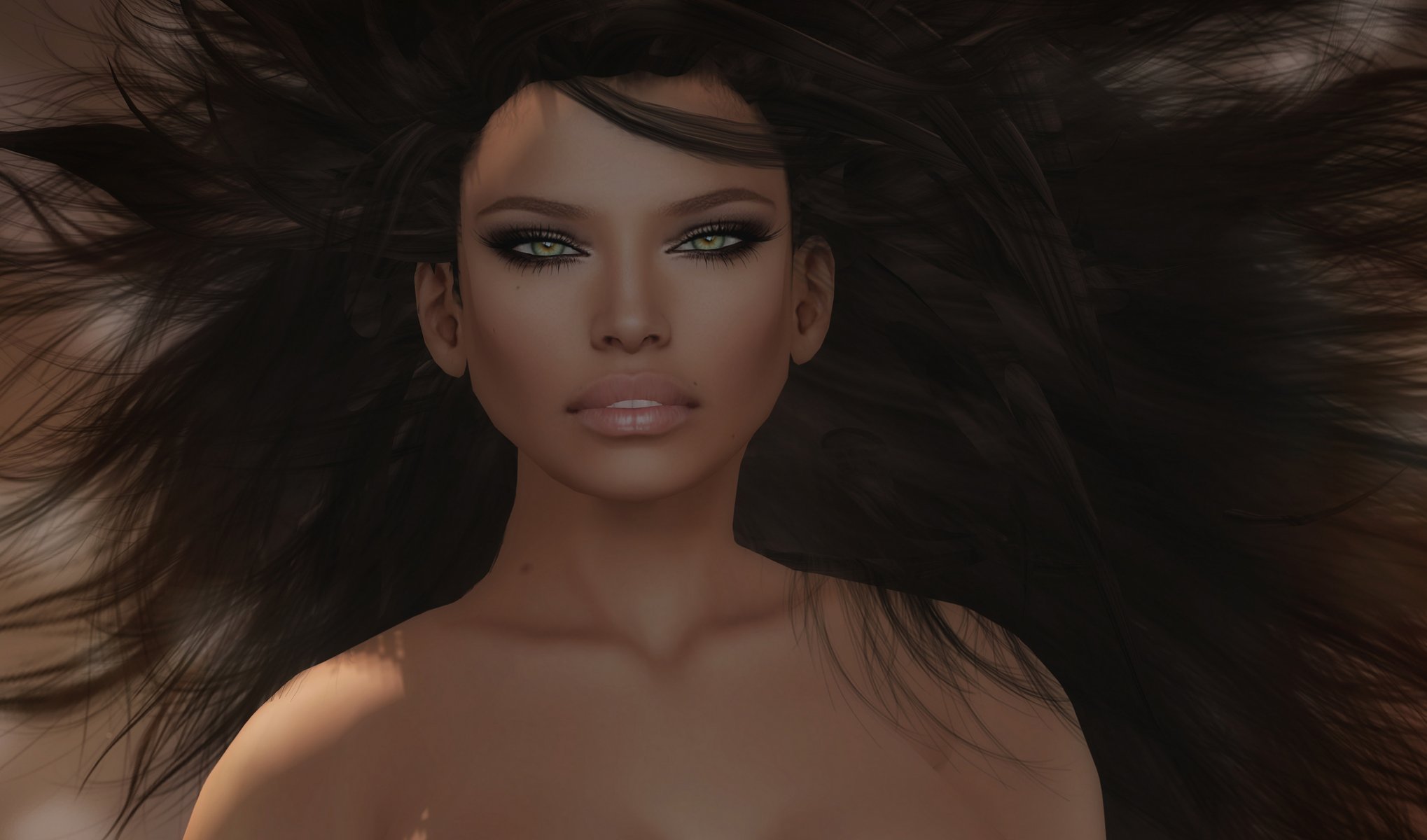 render girl face hair wind