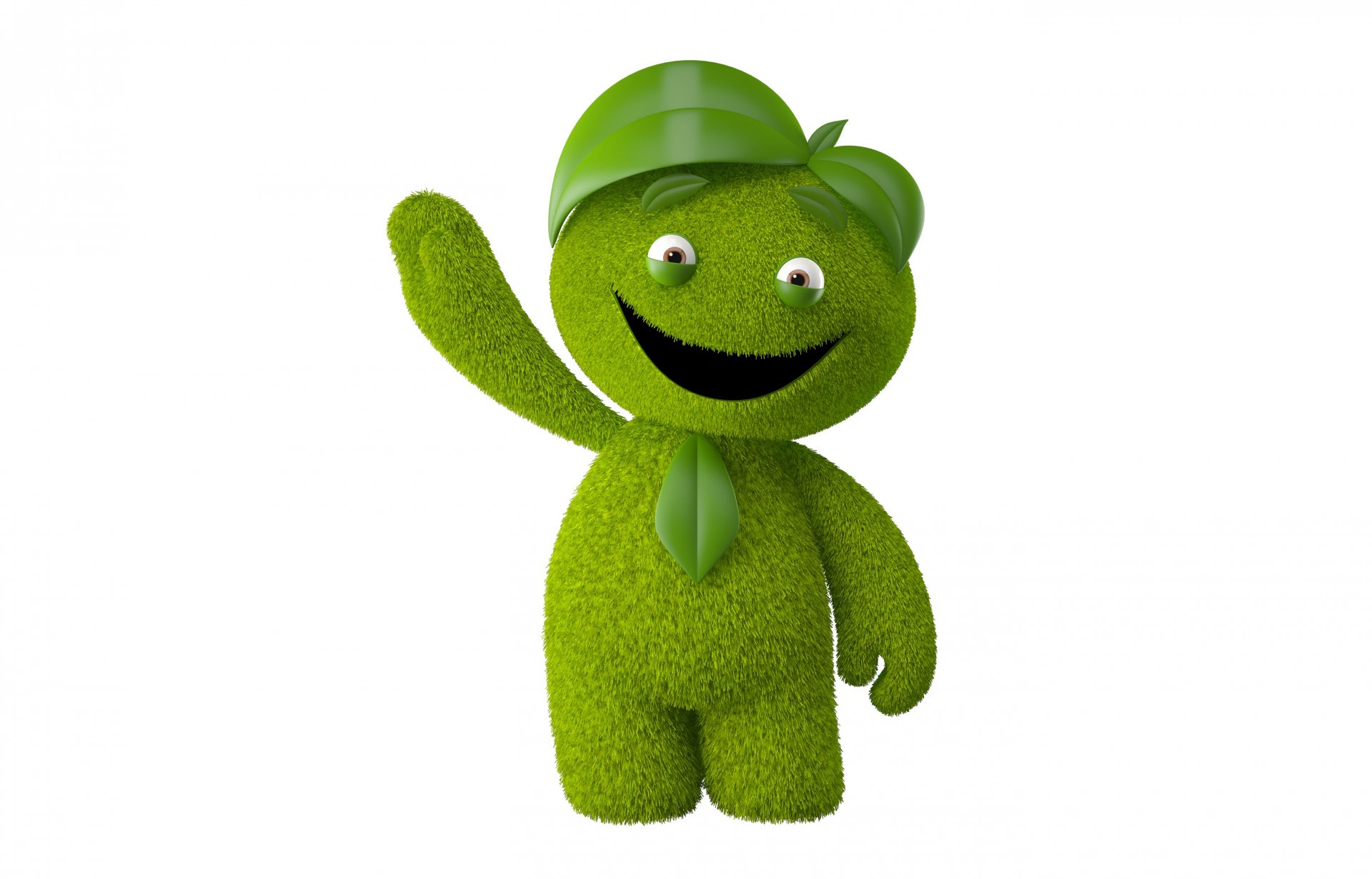 bright smiling monster on a white background monster green man happine