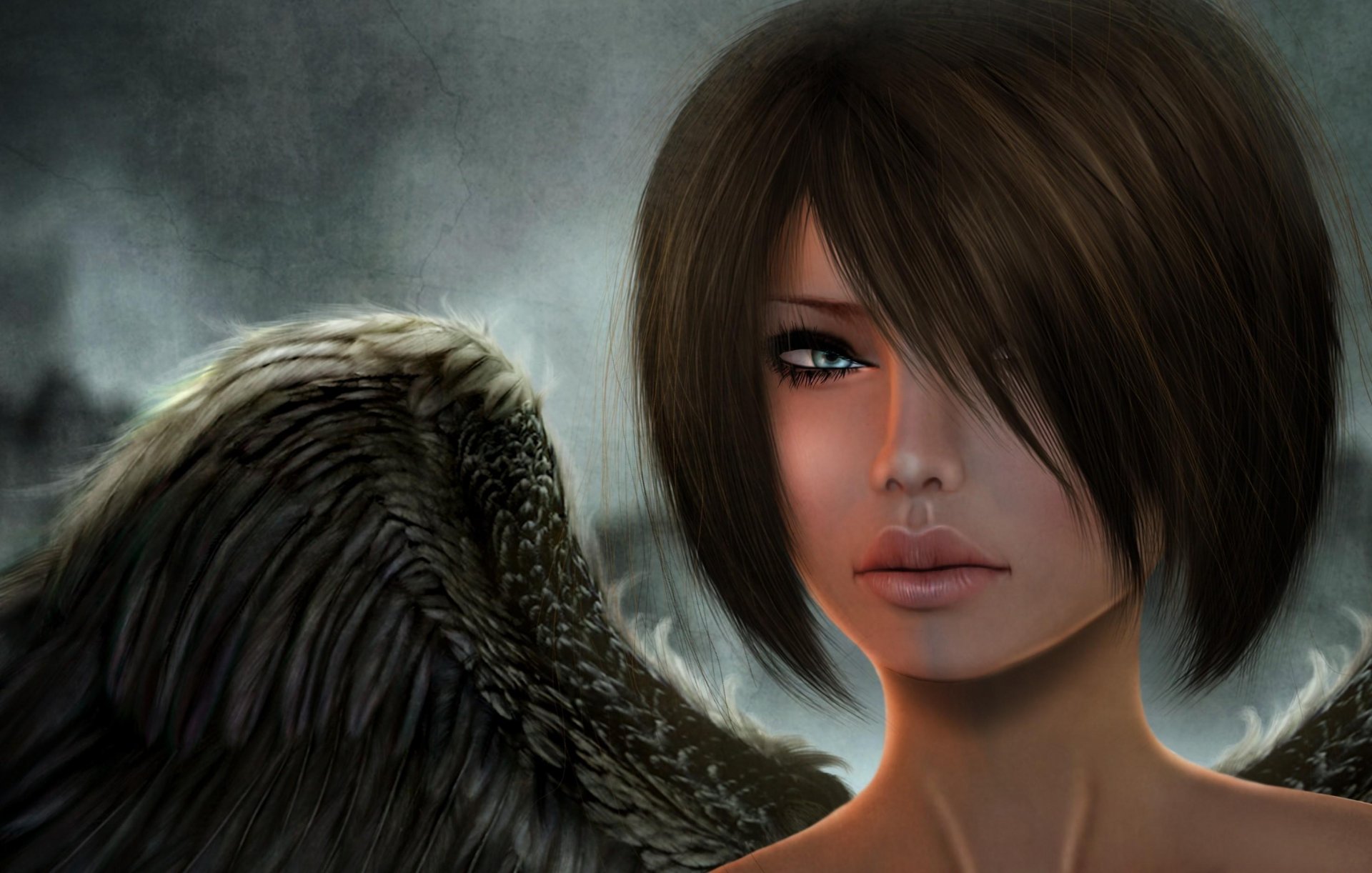 rendering angel wings girl 3d view face