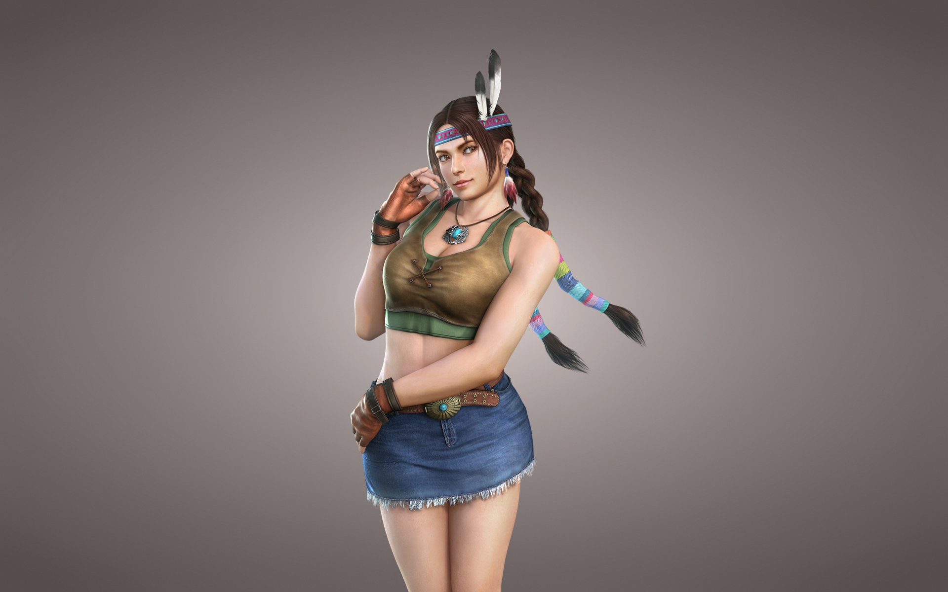 chica coletas indio indio tekken tekken fondo de luz plumas julia chang